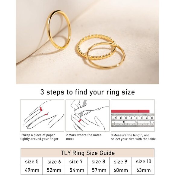 Non Tarnish Gold Stacking Rings Set for Women – Sizes 5-10, Cute & Stylish - Picture 5 of 9